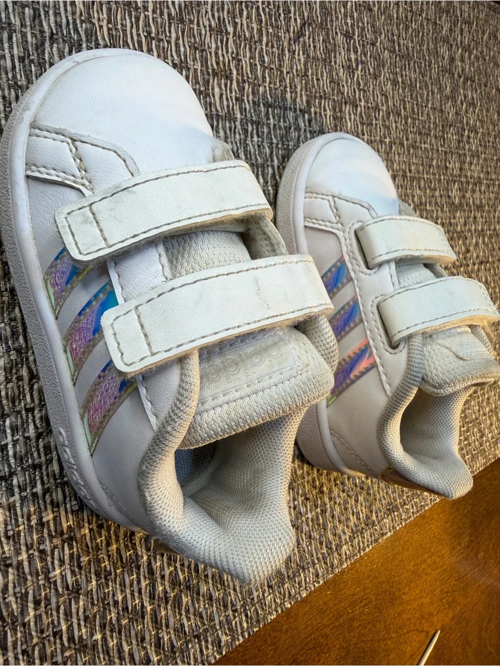 adidas White Kids Sneakers with Iridescent Stripes
